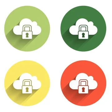 Set Cloud computing lock icon isolated with long shadow background. Securit.. Illustrazione stock
