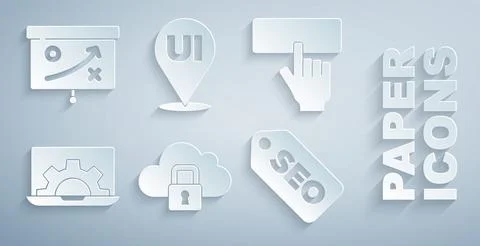 Set Cloud computing lock, Keyboard, Web development, SEO optimization, UI or UX 스톡 일러스트