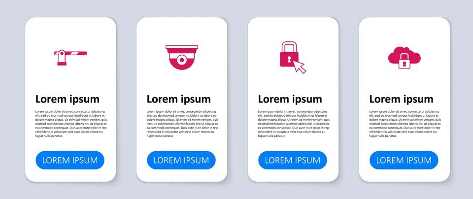 Set Cloud computing lock, Lock, Security camera and Parking car barrier. Busi 스톡 일러스트