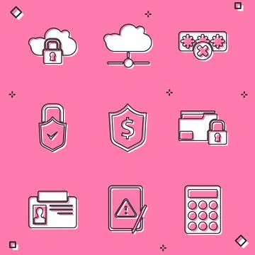 Set Cloud computing lock, Network cloud connection, Password protection, Lock Stock Illustration