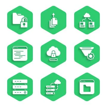 Set Cloud computing lock, Network cloud connection, Browser files, Filter Stock Illustration