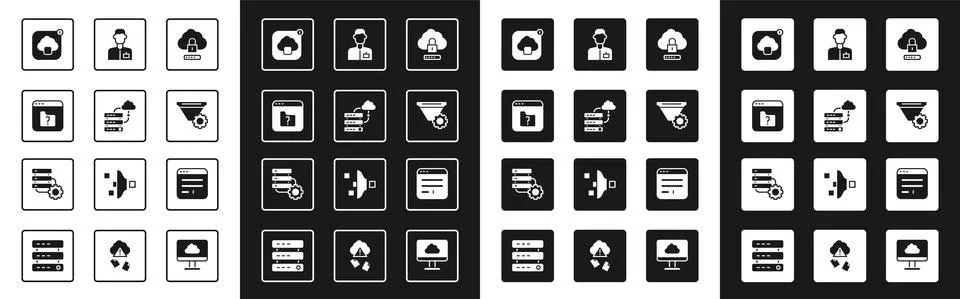 Set Cloud computing lock, Network cloud connection, File missing, technology Illustrazione stock
