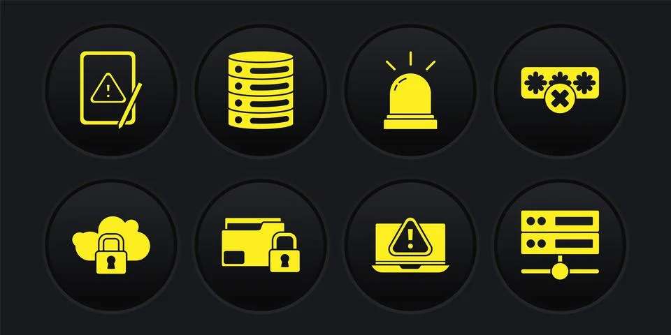 Set Cloud computing lock, Password protection, Folder and, Laptop with Illustrazione stock