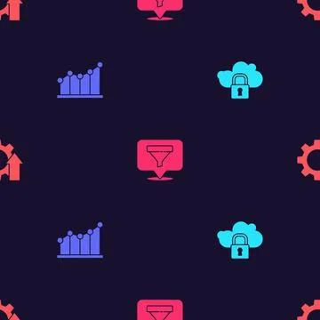 Set Cloud computing lock, Pie chart infographic, Location with sales funnel and Stockillustratie