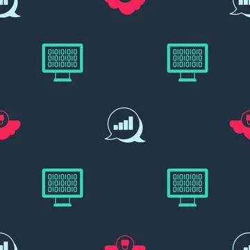 Set Cloud computing lock, Pie chart infographic and Binary code on seamless イラスト素材
