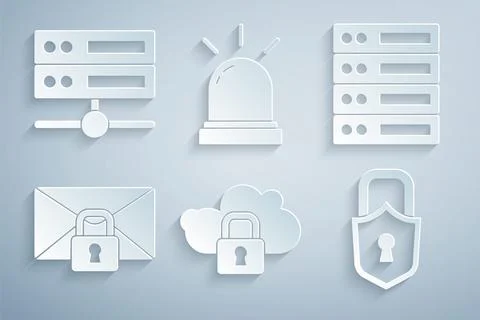 Set Cloud computing lock, Server, Data, Web Hosting, Mail message password, Lock Illustrazione stock