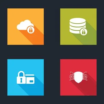 Set Cloud computing lock, Server security with, Credit card and Cyber icon. V Stock Illustration