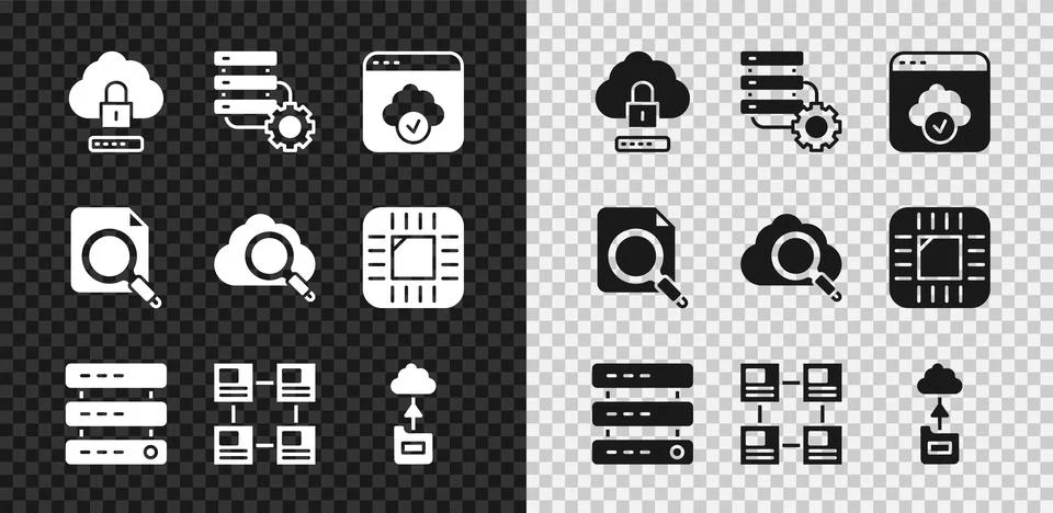 Set Cloud computing lock, Server and gear, technology data transfer, Server.. Stock Illustration
