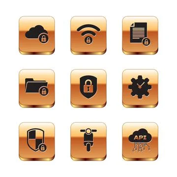 Set Cloud computing lock, Shield security with, Scooter, , Folder and and イラスト素材