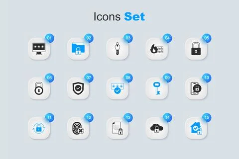 Set Cloud computing lock, Shield with check mark, Folder and, Lock, House u.. Ilustração Stock