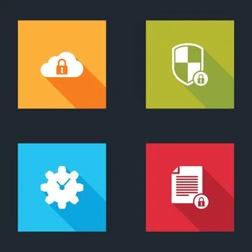 Set Cloud computing lock, Shield security with, Time Management and Document  스톡 일러스트