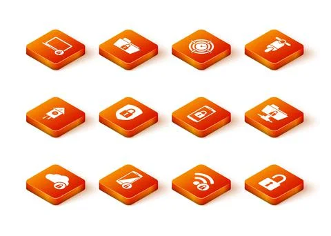 Set Cloud computing lock, Smartphone with, Retro wall watch, Shield security Stock Illustration