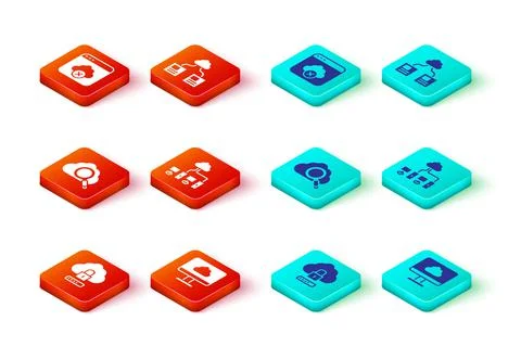 Set Cloud computing lock, technology data transfer, Search cloud, Computer Stock Illustration