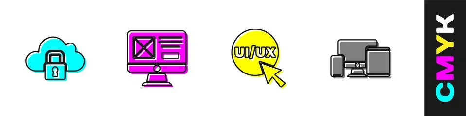 Set Cloud computing lock, UI or UX design, and Monitor, mobile, tablet icon イラスト素材