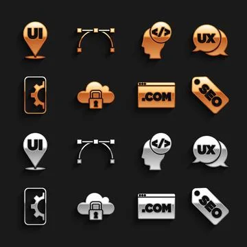 Set Cloud computing lock, UI or UX design, SEO optimization, Web development Stock Illustration