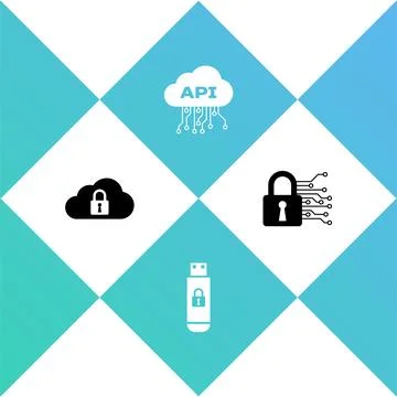 Set Cloud computing lock, USB flash drive with, api interface and Cyber security Stockillustratie