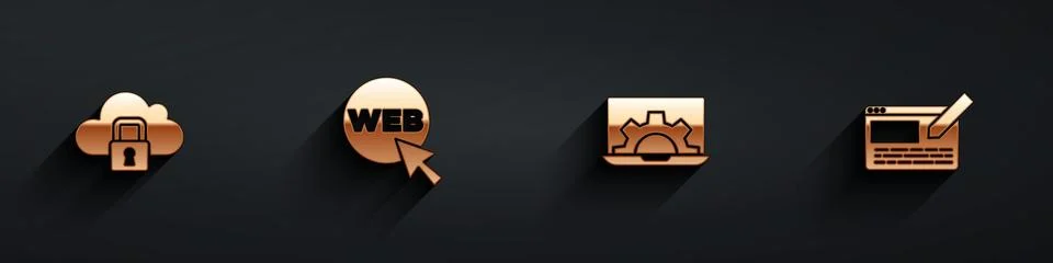 Set Cloud computing lock, Web and graphic design, development and UI or UX icon 库存插图