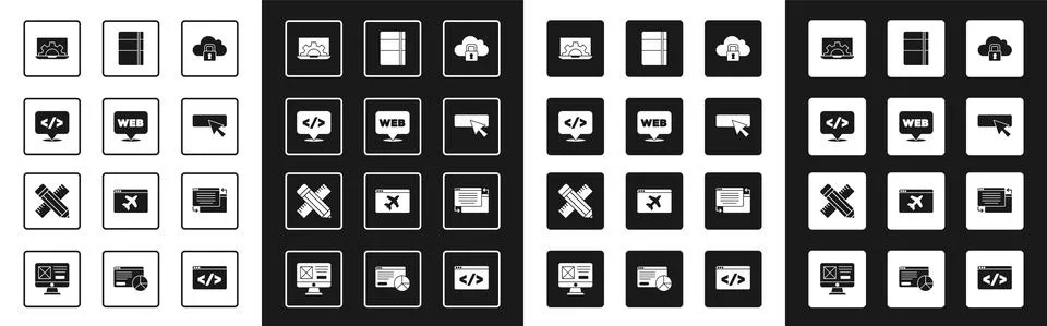 Set Cloud computing lock, Web and graphic design, Front end development, UI o 스톡 일러스트