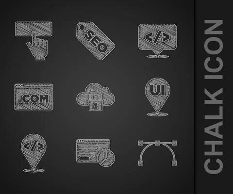 Set Cloud computing lock, Website statistic, Bezier curve, UI or UX design Stock-Illustration