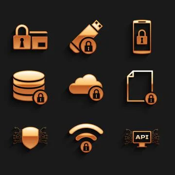 Set Cloud computing lock, Wifi locked, Computer api interface, Document and 스톡 일러스트