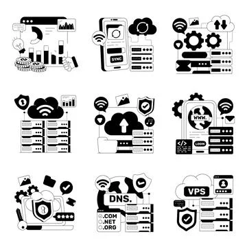 Set of Cloud Computing Solid Illustrations Stock Illustration