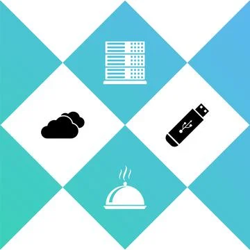 Set Cloud, Covered with tray of food, Server, Data, Web Hosting and USB flash Illustrazione stock