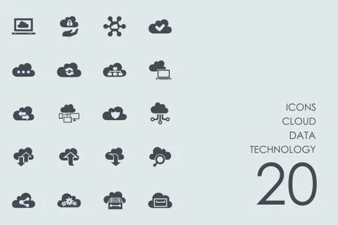 Set of cloud data technology icons Stock Illustration
