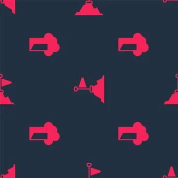 Set Cloud database and Mountains with flag on top on seamless pattern. Vector 스톡 일러스트