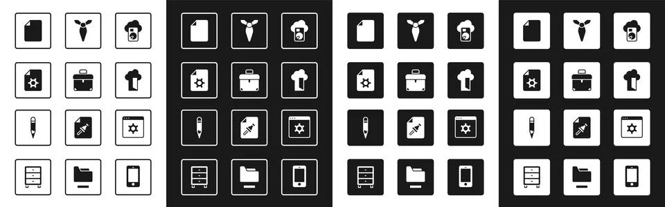 Set Cloud database, Briefcase, Document settings, File document, Tie, Browser Stock Illustration