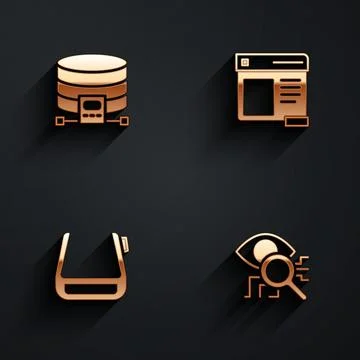 Set Cloud database, Browser window, Smart glasses on spectacles and Eye scan Stock Illustration