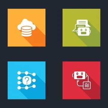 Set Cloud database, Chat bot, Neural network and Artificial intelligence ro.. Stock Illustration