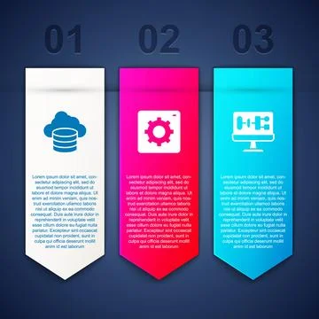 Set Cloud database, Computer api interface and Algorithm. Business infograp.. Stock Illustration