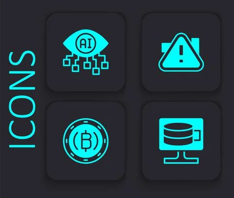 Set Cloud database, Computer vision, Exclamation mark in triangle and Illustrazione stock