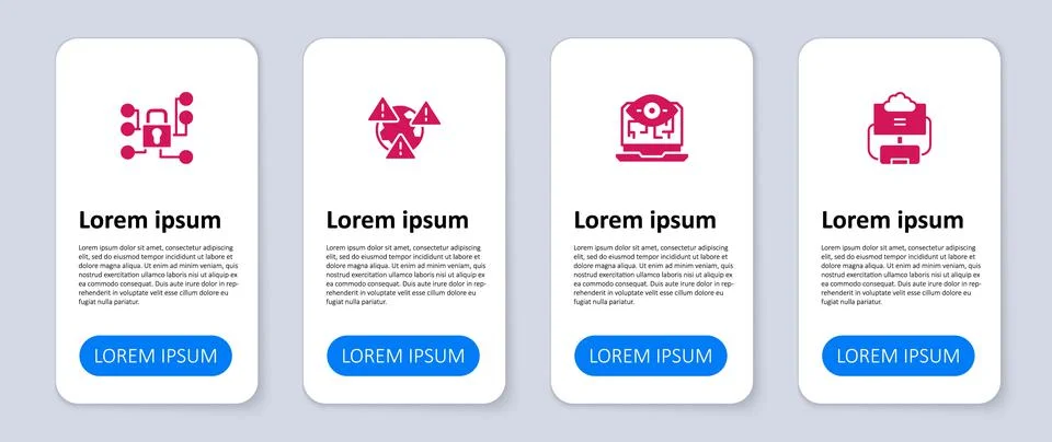 Set Cloud database, Computer vision, Earth with exclamation mark and Cyber se Stock Illustration