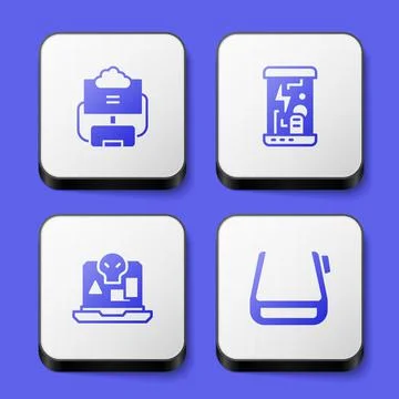 Set Cloud database, Cryogenic capsules, Internet piracy and Smart glasses on Stock Illustration