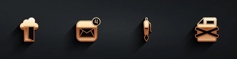 Set Cloud database, Envelope, Fountain pen nib and Delete file document icon  イラスト素材