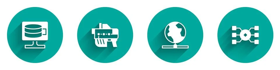 Set Cloud database, Futuristic weapon, Global technology and Neural network icon Stock Illustration