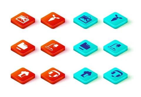 Set Cloud database, Headphones, Document folder, Table lamp, Tie and Picture Stock Illustration
