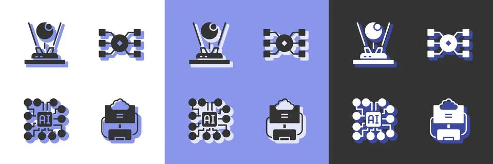 Set Cloud database, Hologram, Neural network and icon. Vector Stock Illustration