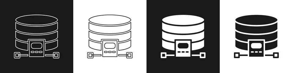 Set Cloud database icon isolated on black and white background. Cloud computing Stock Illustration
