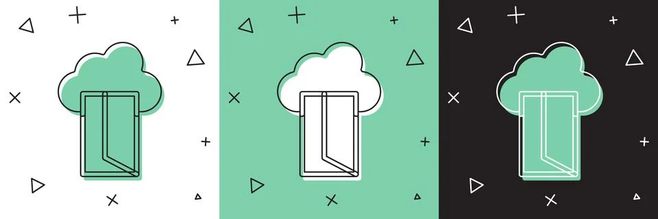 Set Cloud database icon isolated on white and green, black background. Cloud Stockillustratie