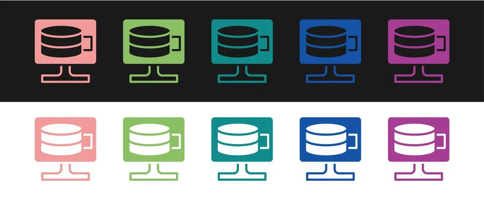 Set Cloud database icon isolated on black and white background. Cloud computi イラスト素材