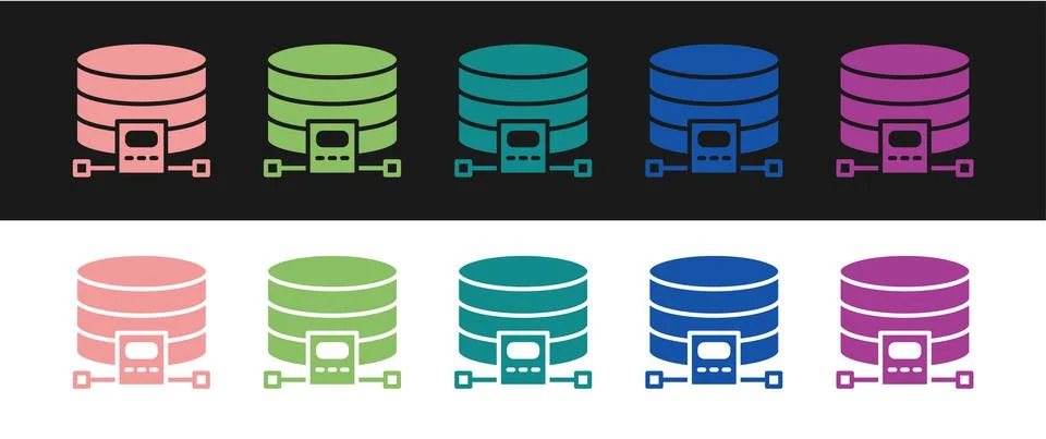 Set Cloud database icon isolated on black and white background. Cloud computing Illustrazione stock