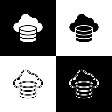 Set Cloud database icon isolated on black and white background. Cloud computing Stock Illustration