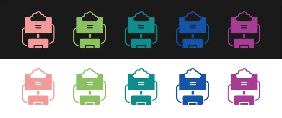 Set Cloud database icon isolated on black and white background. Cloud computing Stock Illustration