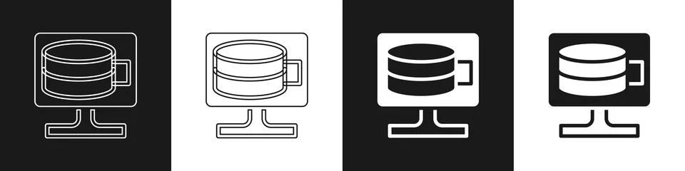 Set Cloud database icon isolated on black and white background. Cloud computing Stock Illustration