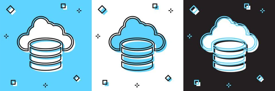 Set Cloud database icon isolated on blue and white, black background. Cloud.. 스톡 일러스트