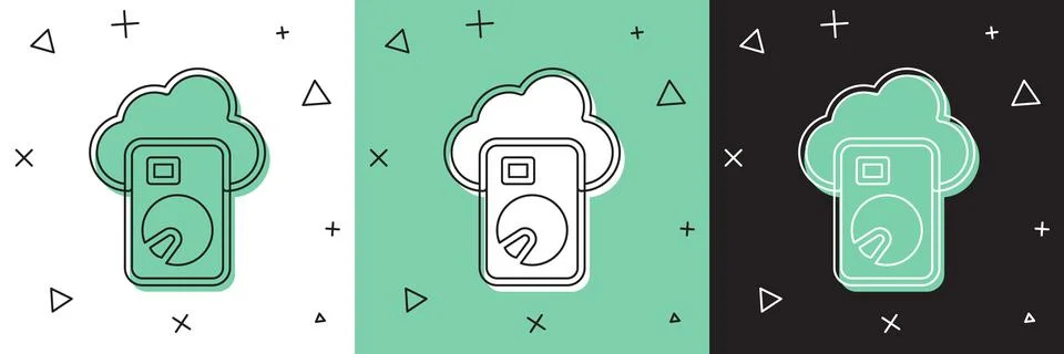 Set Cloud database icon isolated on white and green, black background. Clou.. Illustrazione stock