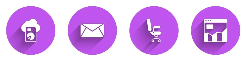 Set Cloud database, Mail and e-mail, Office chair and Graph chart infographic Illustrazione stock