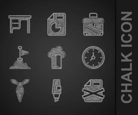 Set Cloud database, Marker pen, Delete file document, Clock, Tie, Mountains with Stock Illustration